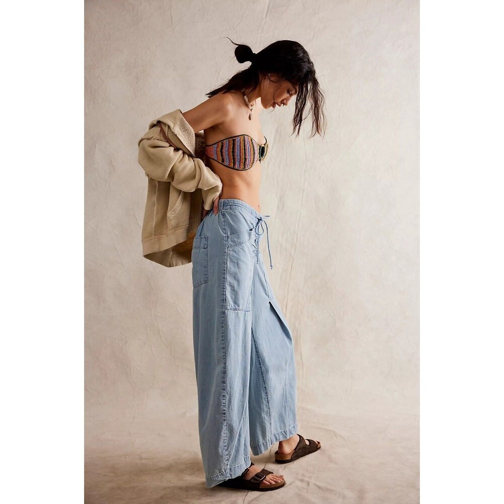 Free People Castaway Slouchy Pull-On Jeans Pants Wide Leg Cotton M/L New 281260 - Picture 3 of 8